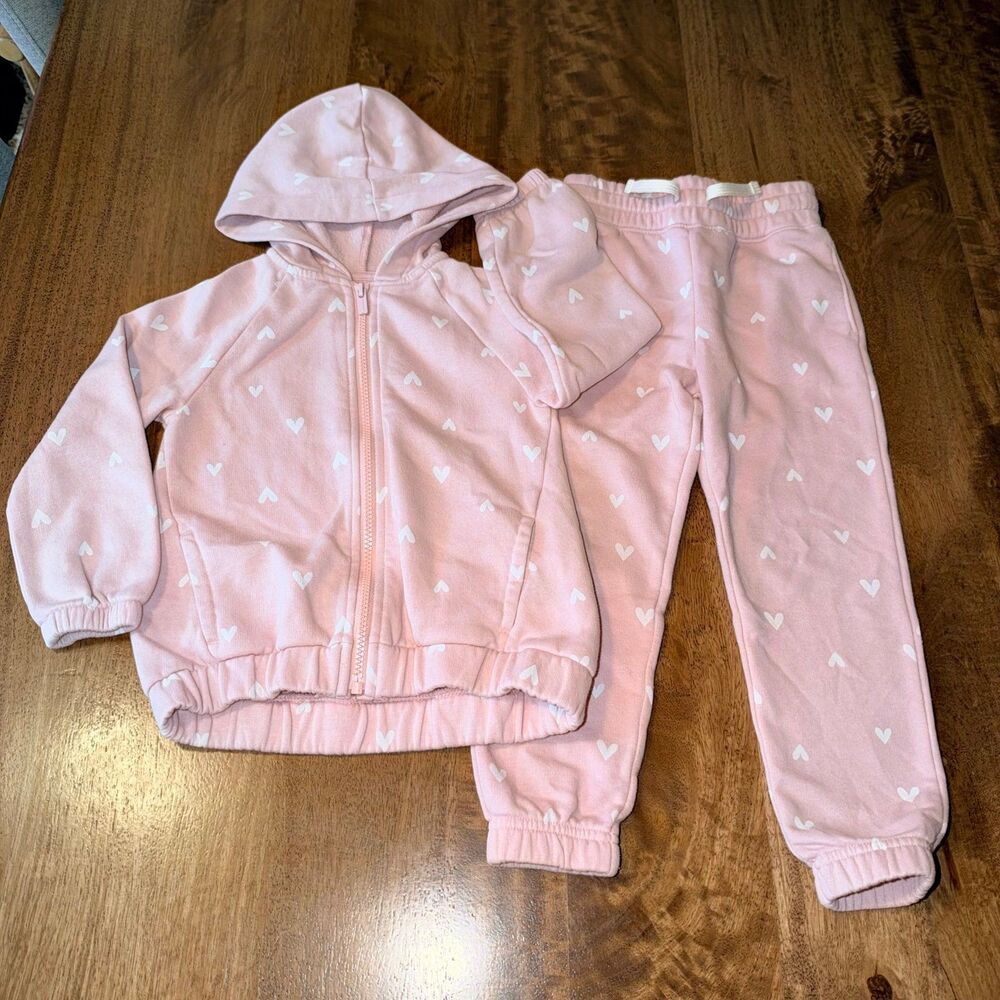Old Navy Girls 4T Pink Heart Print Hoodie & Jogger Set 2-Piece